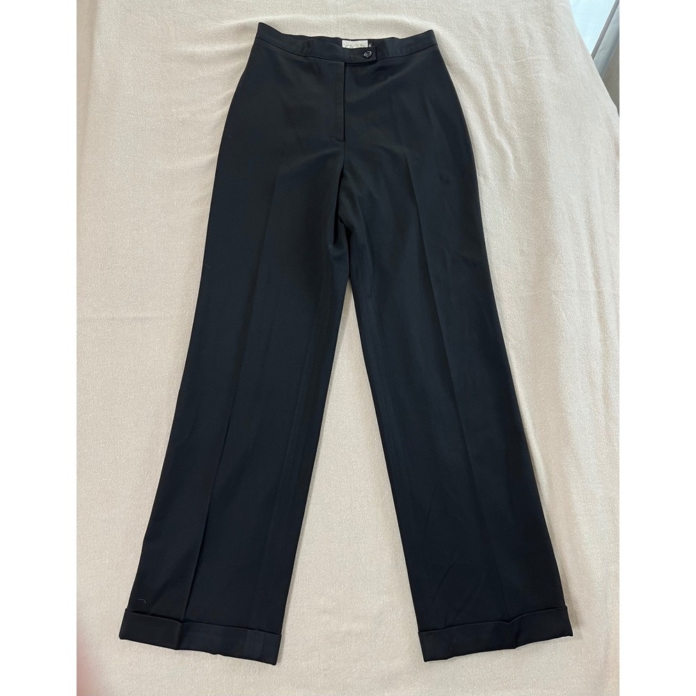 Vintage Cache Black Wide Leg Cuffed Dress Pants Womens size 10 Black High Rise